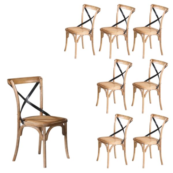 Fanno-Dining Chairs Set of 8 Classic Refectory  Birchwood Cross Back Natural Wash