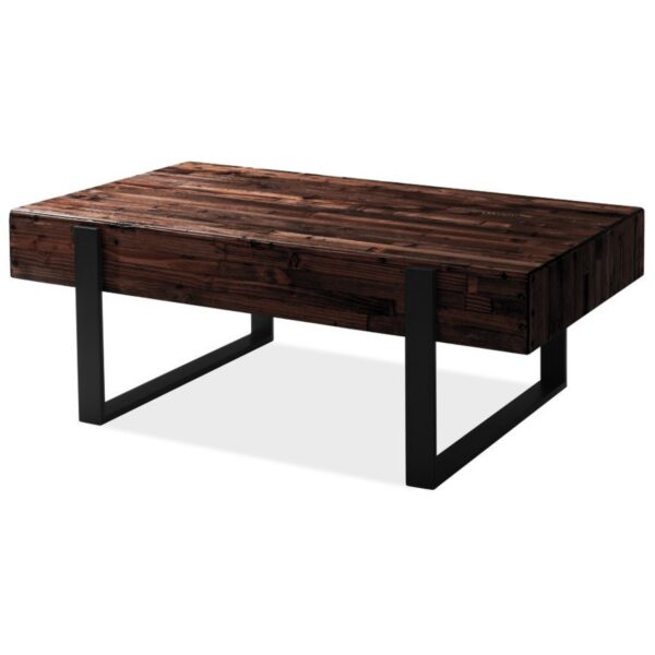 Fanno-Coffee Table with Metal Legs and Rustic Pine Wood Top in Dark Finish