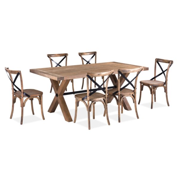 Fanno-6-Seater Dining Set with Elm Veneer Table and Upholstered Birchwood Chairs Natural Wash