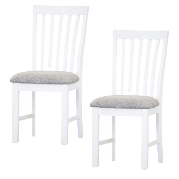 Fanno-Dining Chair Set of 2 Solid Acacia Coastal  White Upholstered Chairs