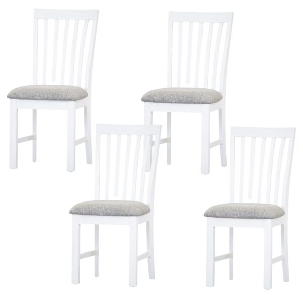 Fanno-Dining Chair Set of 4 Solid Acacia Coastal  White Upholstered Chairs