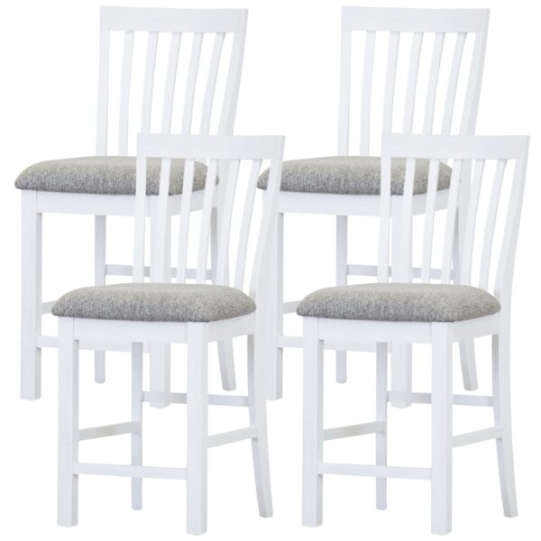 Fanno-4-Piece Coastal Bar Chair Set in Vivid White Solid Acacia and MDF Upholstered