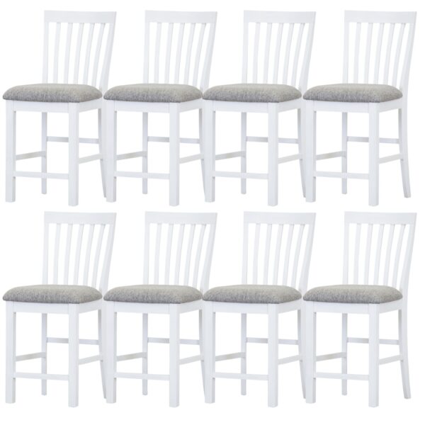 Fanno-8-Piece Bar Chair Set Solid Acacia Coastal  Vivid White Upholstered Chairs