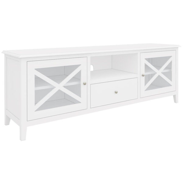 Fanno-Entertainment Unit 170cm Solid Acacia Wood White Hampton  with Glass Doors