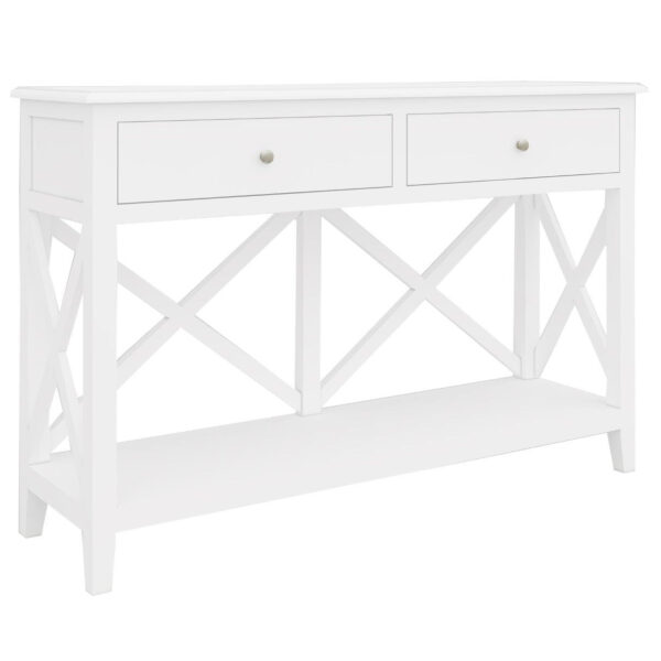 Fanno-Console Table with 2 Drawers and Shelf Solid Acacia Wood Hampton  White