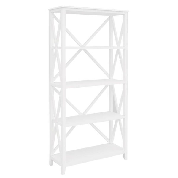 Fanno-Hampton  Bookcase 4 Tier Solid Acacia Wood White Fully Assembled Storage