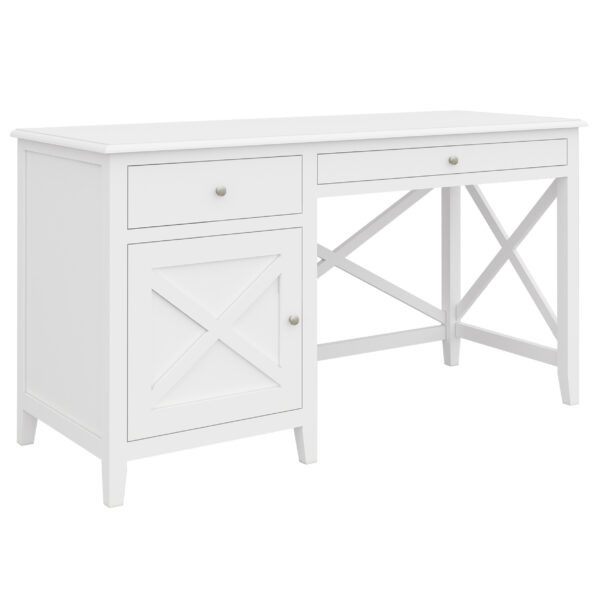 Fanno-Hampton  Student Desk with Storage Solid Acacia Wood White Fully Assembled