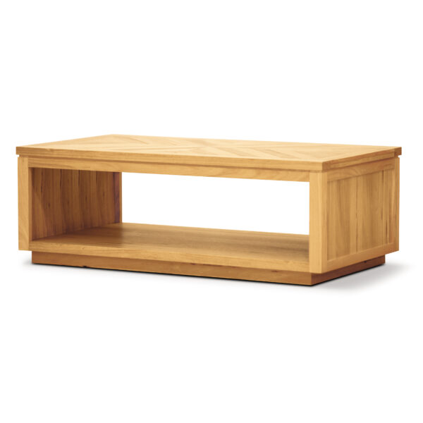 Fanno-Scandinavian Coffee Table with Herringbone Design and Open Shelf Natural Finish