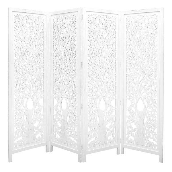 Fanno-Room Divider Screen 4 Panel Foldable Timber Wood Privacy White Mango Wood