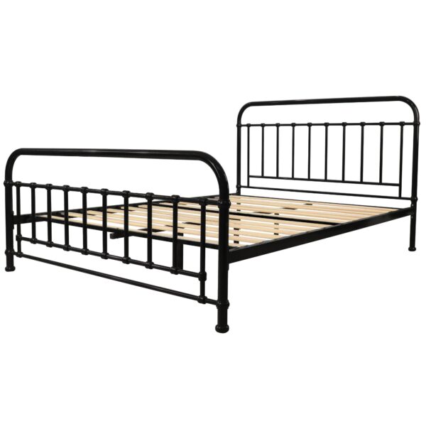 Fanno-Queen Metal Bed Frame with Curved Headboard and Footend in Black Color