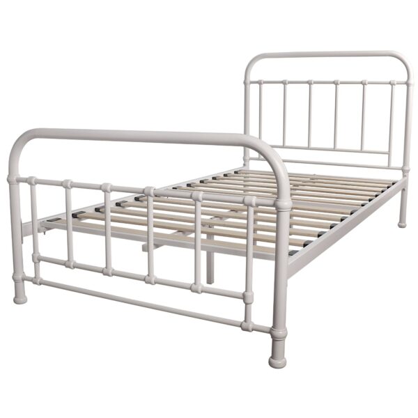 Fanno-Metal King Single Bed with Curved Headboard and Footend in White Color