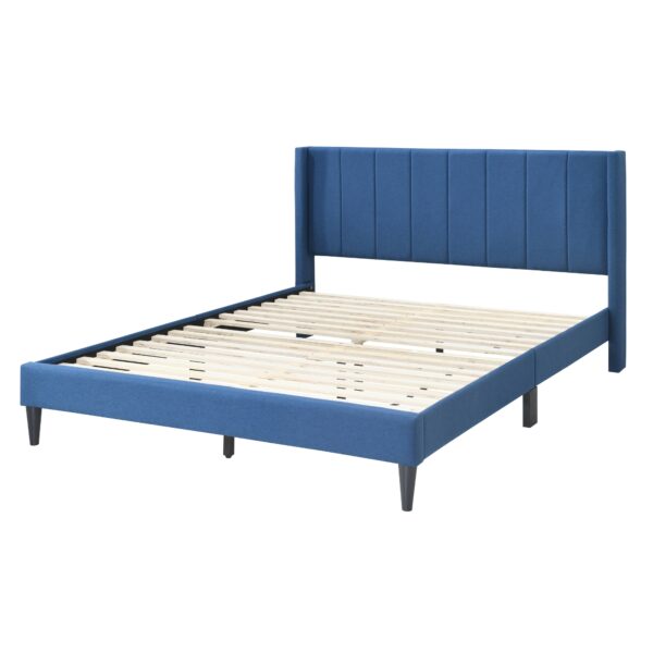 Fanno-Queen Bed with Winged Headboard Upholstered in Blue Fabric for Bedroom Decor