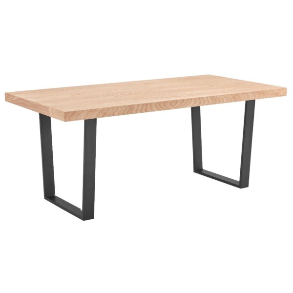 Fanno-Dining Table 180cm Rectangular Solid MDF Elm Veneer Black Metal Legs Natural