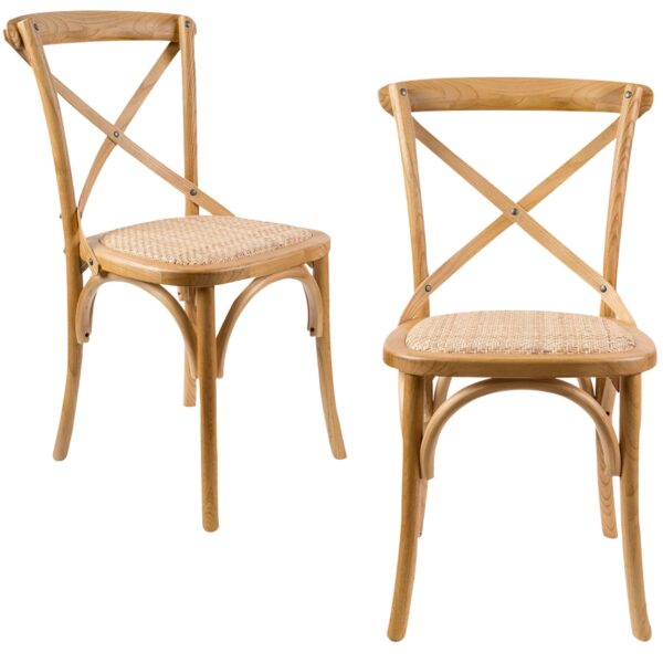 Fanno-Dining Chair Set of 2 Oak Crossback Rattan Seat Eco-Friendly Birch Timber