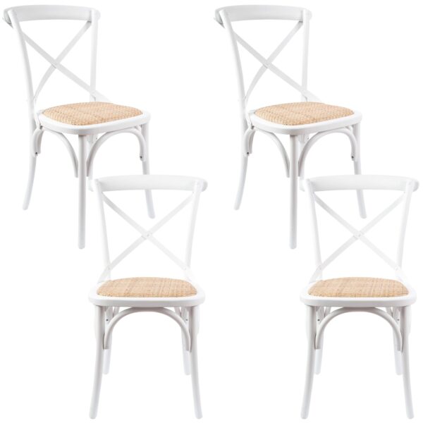 Fanno-Dining Chair Set of 4 White Crossback Rattan Seat Eco-Friendly Birch Timber