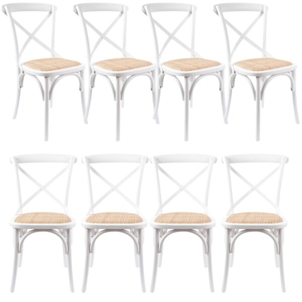 Fanno-Dining Chair Set of 8 White Rattan Padded Seat Eco-Friendly Birch Timber Design