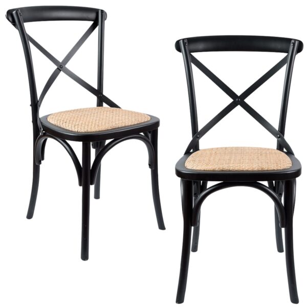 Fanno-Dining Chair Set of 2 Black Rattan Seat Eco-Friendly Birch Timber Traditional