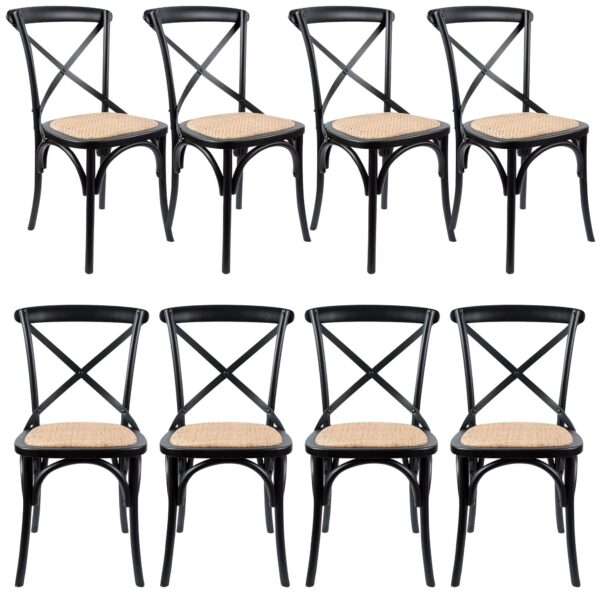 Fanno-8-Piece Dining Chair Set Black Traditional  Birch Timber Rattan Seat