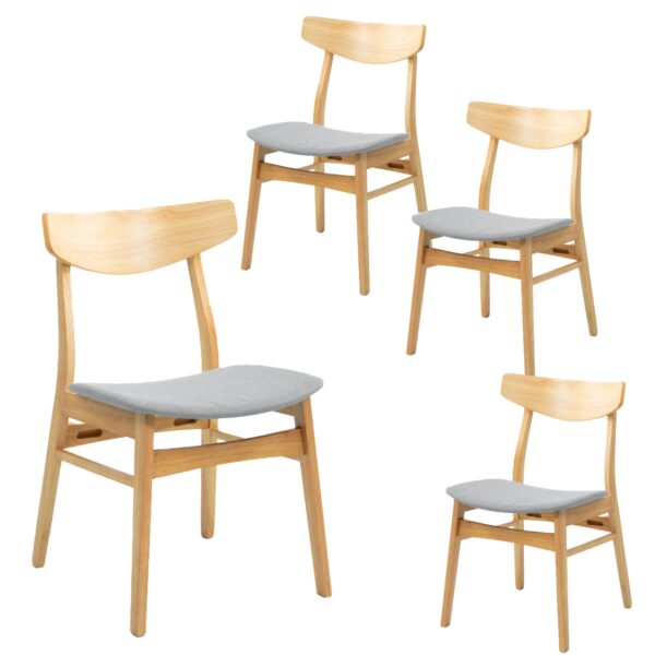 Fanno-4pc Dining Chairs Set Scandinavian  Fabric Upholstery Natural Rubberwood