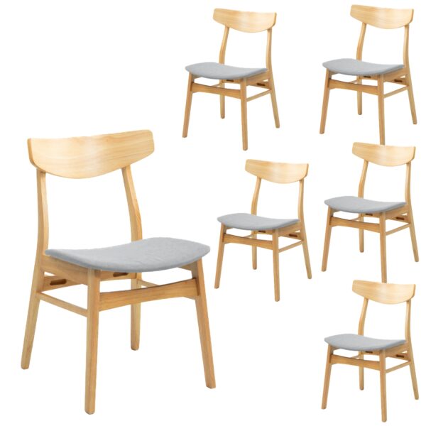 Fanno-6pc Dining Chair Set Scandinavian  Fabric Upholstery Solid Rubberwood Legs