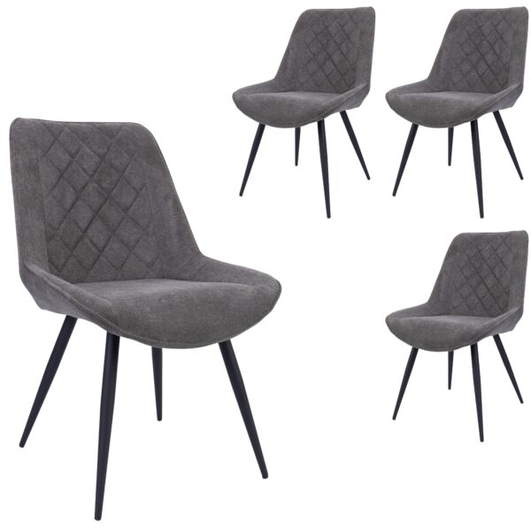 Fanno-Dining Chair Set of 4 Scandinavian  Upholstered Graphite Fabric Chairs