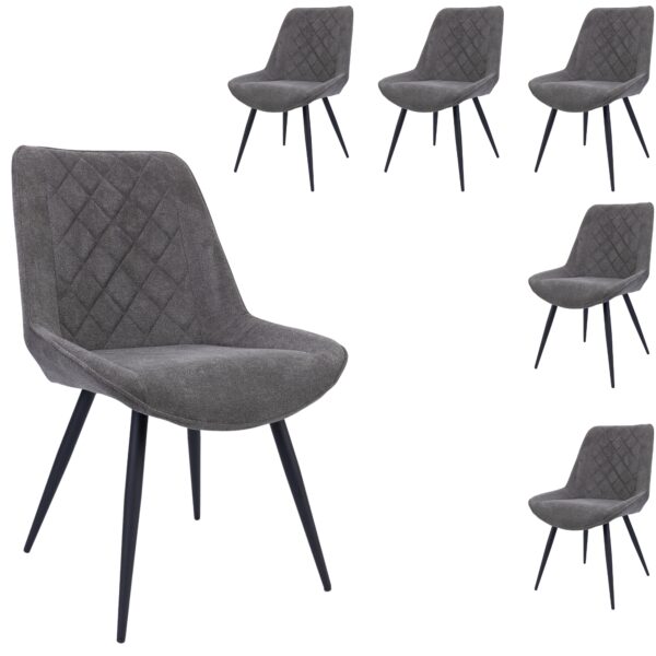 Fanno-Dining Chair Set of 6 Scandinavian  Upholstered Graphite Fabric Chairs