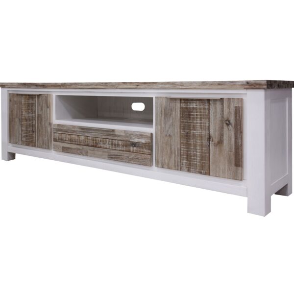 Fanno-ETU Entertainment TV Unit 210cm 2-Door Solid Acacia Timber White Coastal