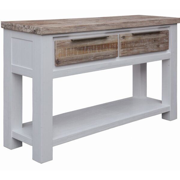 Fanno-Console Table with 2 Drawers Solid Acacia Timber Coastal  White Multi-Colored