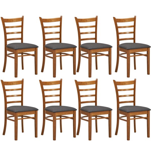 Fanno-Dining Chair Set of 8 Eco-Friendly Rubber Wood Upholstered in Black Fabric Walnut