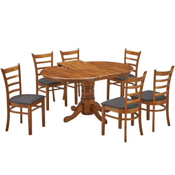 Fanno-7 Piece Extendable Dining Set with Oval Table and Black Upholstered Chairs Walnut