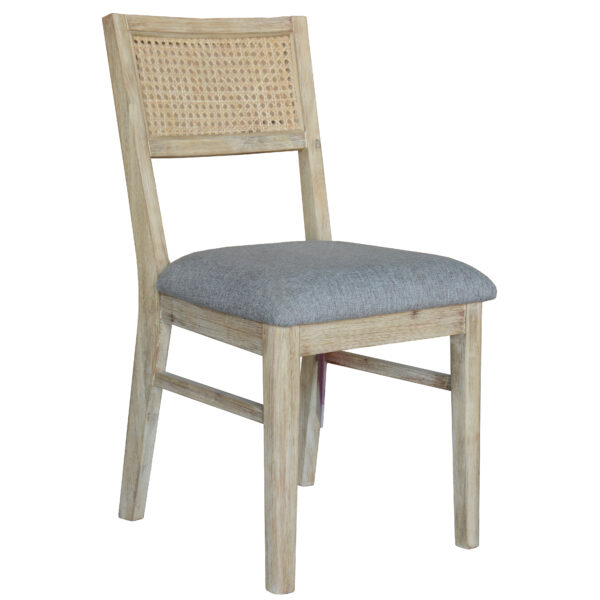 Fanno-Dining Chair Set of 2 Solid Acacia Wood with Rattan Accent in Grey Color