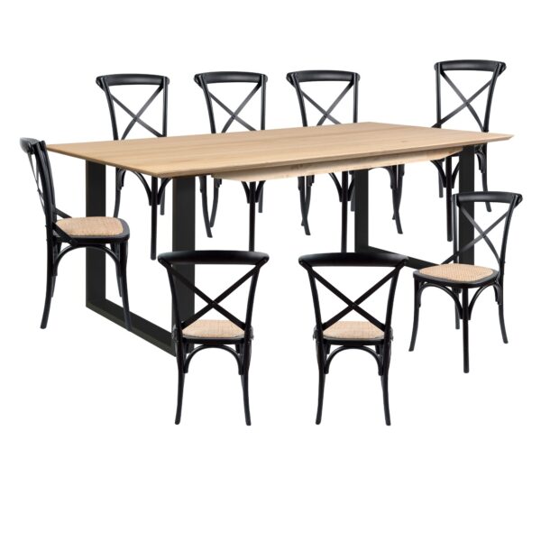 Fanno-9-Piece Dining Set with 8 Cross Back Chairs Solid Messmate Timber Modern