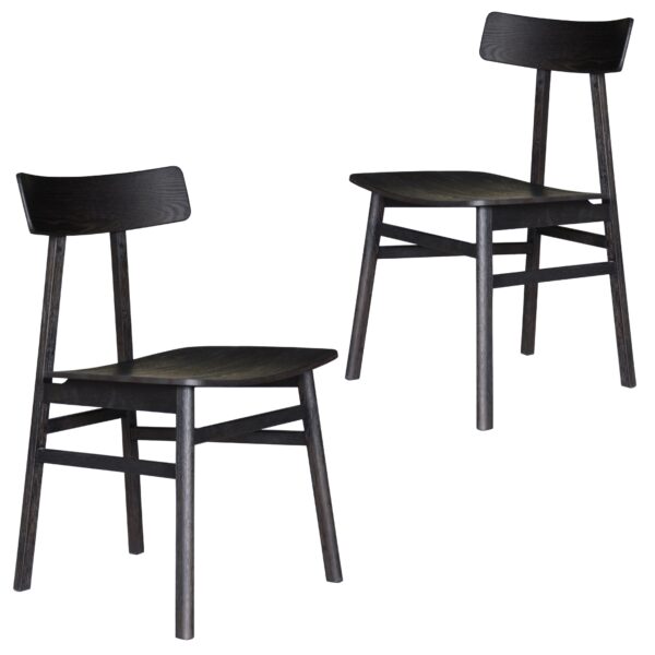 Fanno-Dining Chair Set of 2 Solid Oak Timber Seat Industrial  Black Furniture