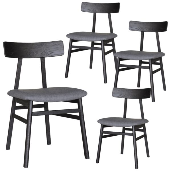 Fanno-Dining Chair Set of 4 Solid Oak Wood with Fabric Seat in Black Industrial