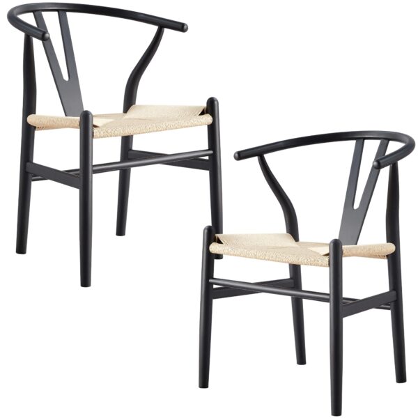 Fanno-Scandinavian  Black Dining Chair Set of 2 Eco-Friendly Beech Wood Twine Seat