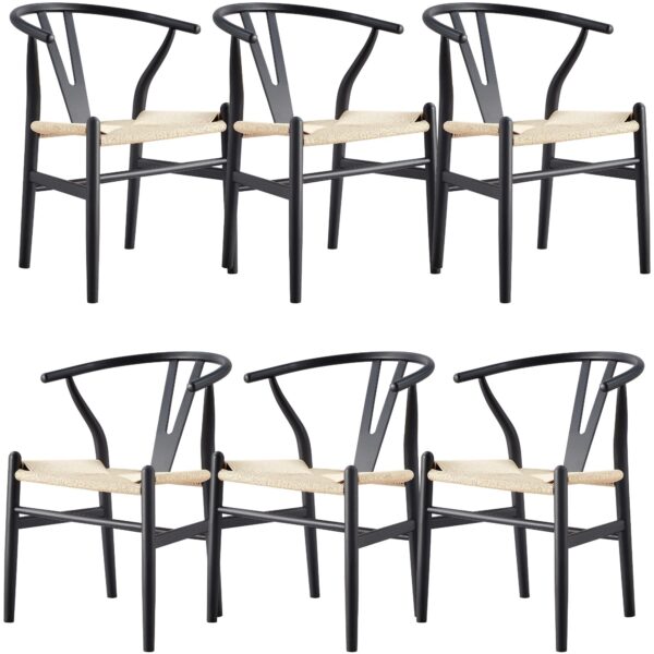 Fanno-Set of 6 Scandinavian  Wishbone Dining Chairs Black Beech Wood Eco-Friendly