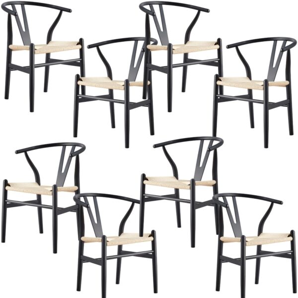 Fanno-Set of 8 Scandinavian  Dining Chairs Black Beech Wood Eco-Friendly Design