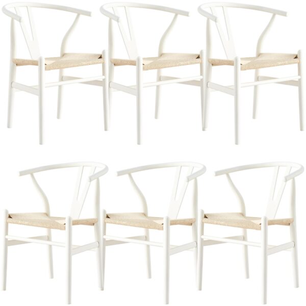 Fanno-Set of 6 Scandinavian  Wishbone Dining Chairs in White Beech Wood