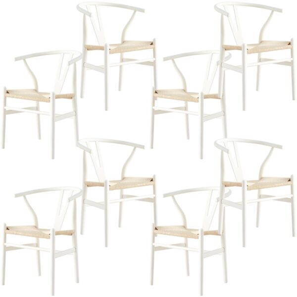 Fanno-Set of 8 Scandinavian  Wishbone Dining Chairs in White Beech Wood