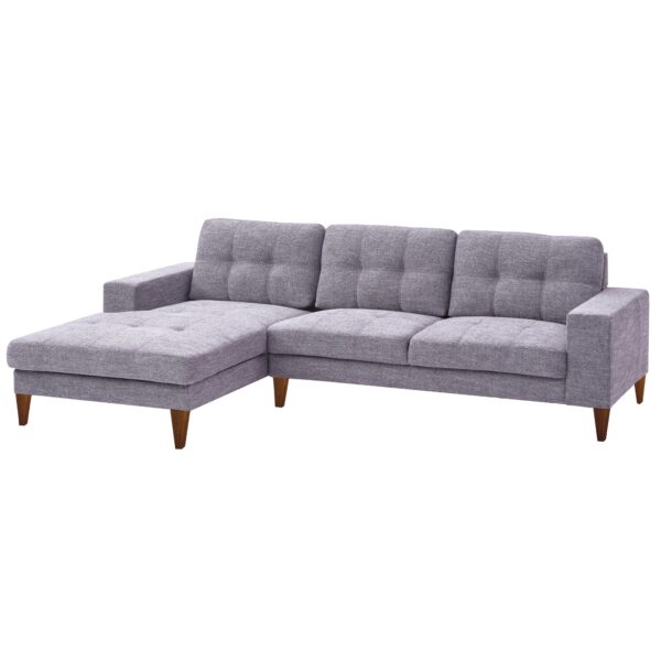 Fanno-2-Seater Sofa with Left Hand Chaise Mid-Century  Grey Upholstered Couch