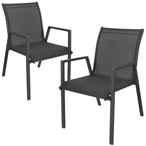 Fanno-Aluminium Outdoor Dining Chairs Set of 2 Stackable All-Weather Charcoal Textilene