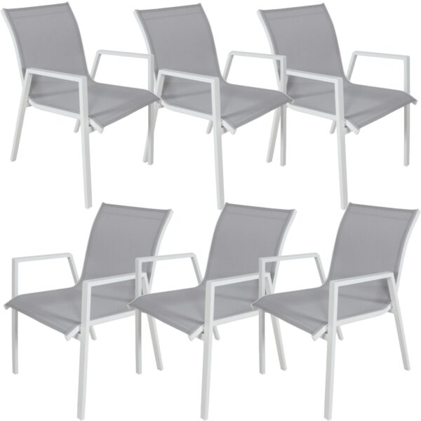 Fanno-Aluminium Outdoor Dining Chairs Set of 6 All-Weather Stackable Coastal