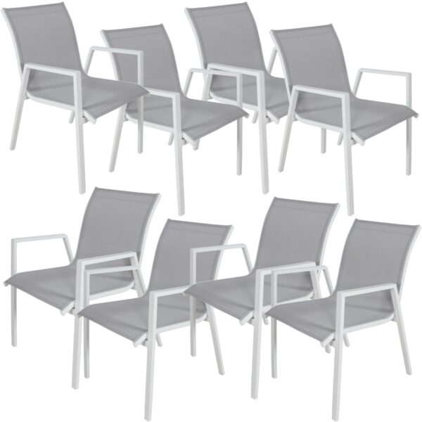 Fanno-8-Piece All-Weather Outdoor Dining Chairs Set Stackable Aluminium White Frame