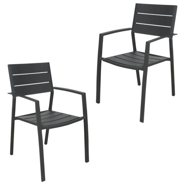 Fanno-Outdoor Dining Chairs Set of 2 Lightweight Aluminum Gunmetal Industrial