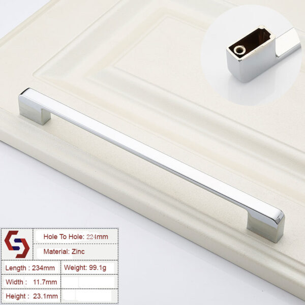 Fanno-Modern Stainless Steel Cabinet Pull Handle 224mm Sleek Design Silver Finish