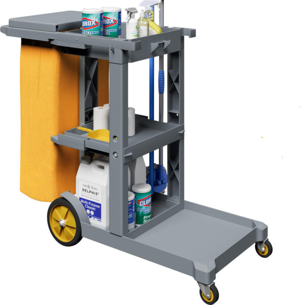 Fanno-Multifunctional Cleaning Cart with 3 Shelves and Rubber Wheels for Easy Mobility