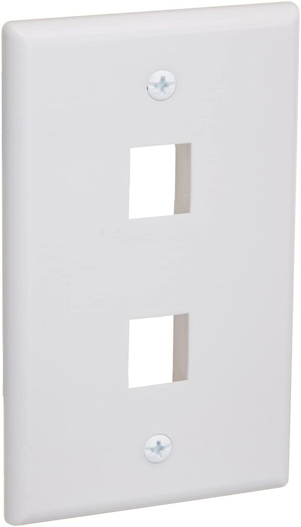 Fanno-2 Port Wall Plate with Keystone Jack Insert QuickPort Outlet Face Plate White