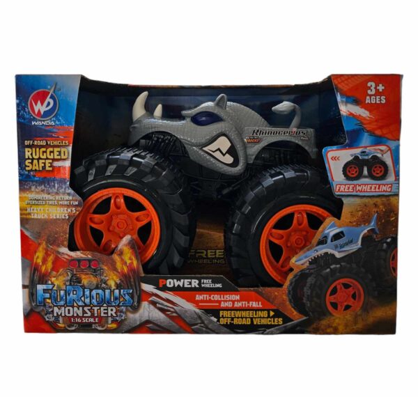 Fanno-Friction Powered Monster Truck 1:16 Scale for Kids Ages 3 and Up Purple Rhino