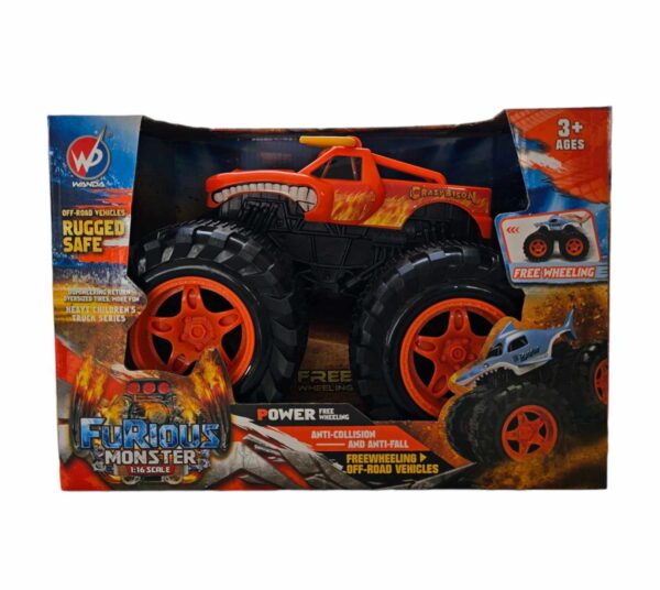 Fanno-Friction Powered 1:16 Scale Monster Truck for Kids Ages 3 and Up Orange Bison