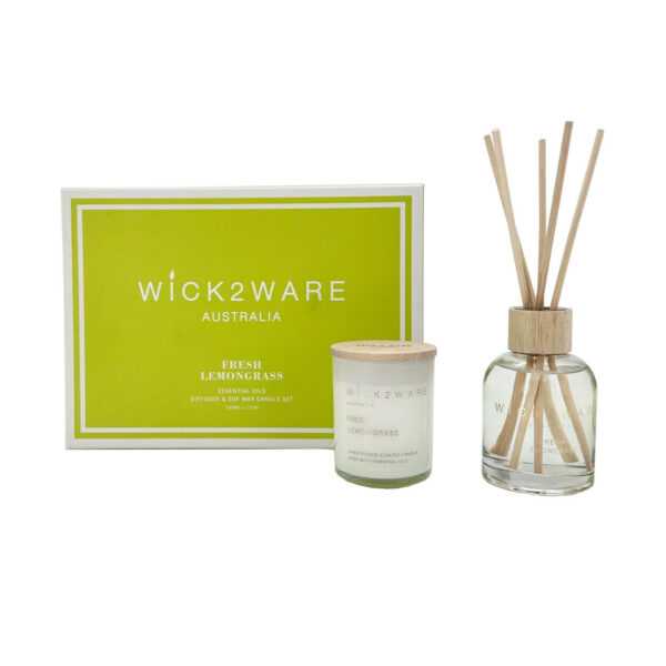 Fanno-Fragrance Diffuser and Scented Candle Set with Fresh Lemongrass Essential Oils